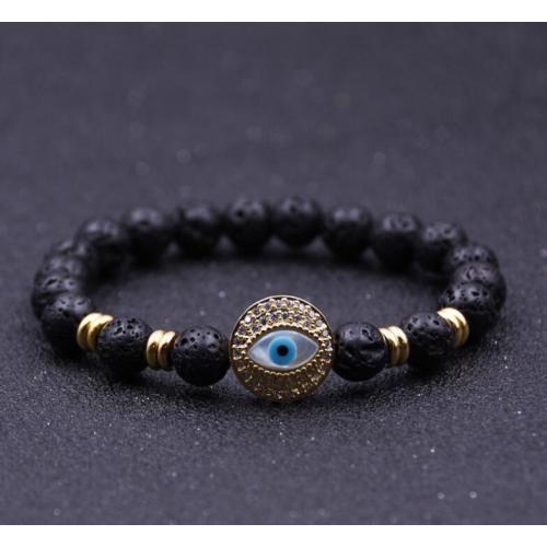 Silver Evil Eye Lava stone 8MM Round Beads Bracelet