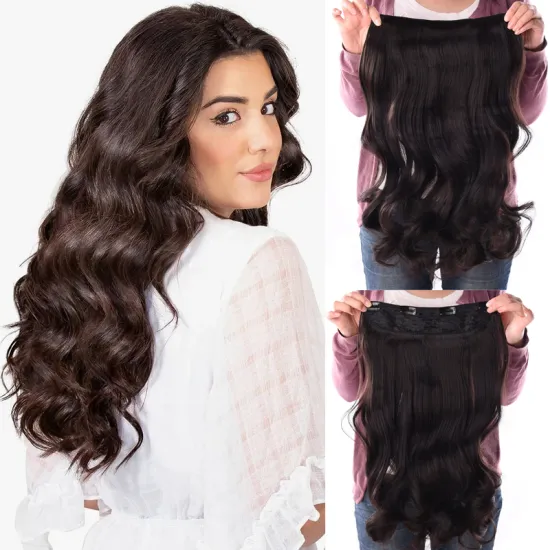 19 colors 4 Clip 24 inches Natural Synthetic Long Wavy Hairpiece Clip In Hair Extensions High Temperature Fiber Hair Piece