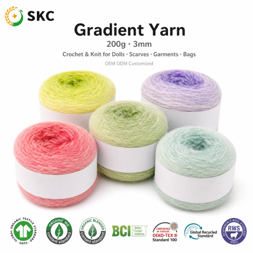 Gradiente fantasia acrílico misturado fio 200g 3mm tingido crochê boneca cachecol saco de vestuário super macio anti-pilling oem odm anel girado skc