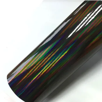 TSAUTOP Black Holographic Chrome Car Wrap Vinyl 1.52*20m