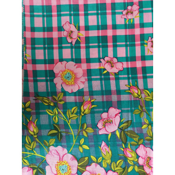 Check Flower Rayon Challis 32S Printing Fabric