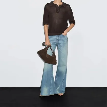 Women's knitted short sleeved polo shirt