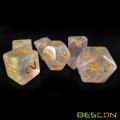 Bescon Shimmery Dice Set Pink-Glaze, RPG Set de 7 dados en caja de ladrillo