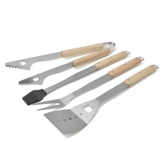 BBQ Accessories 4PCS Stainless Steel Camping Barbecue Grilling Tool Set with Fork Spatula Brush Tong