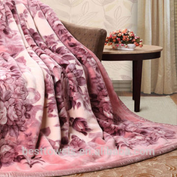 Warm soft flower printing ethnic polyester raschel blanket
