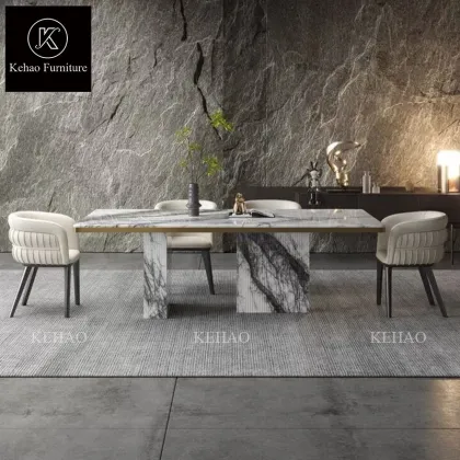 Modern Luxury Restaurant Dining Table Set - High End Natural Marble Milas Lilac for 8 People