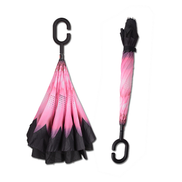 C-Shape Plastic Handle Inverted Travel Umbrella with Full Print Manual
