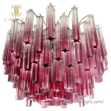 White and pink gradient pentagram long cylinder glass chandelier Trendy design pendant light for living room bedroom