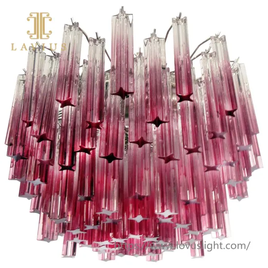 White and pink gradient pentagram long cylinder glass chandelier Trendy design pendant light for living room bedroom