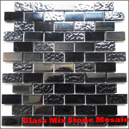 Black Glass Mix Stone Marble Mosaic Tile (KSL-132026)