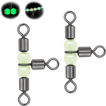 Luminous Fishing Rolling Swivels 3 Way Cross Line Connector with Bead