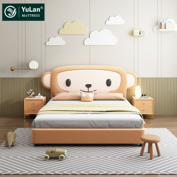 Cute Monkey Cartoon Bed: Luxury Leather Modern Solid Wood Single/Double Size