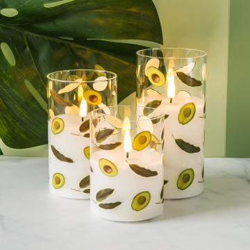 yellow pillar avocado paper glass led candle