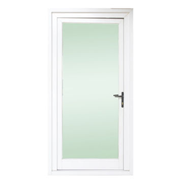 White S65 standard opening aluminum doors, swing out opening, double glazed, tempered glass