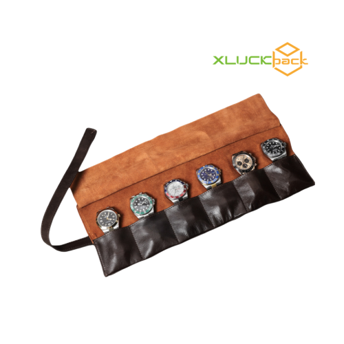 Luxury Wax Leather Watch Pouch with 6 Slots