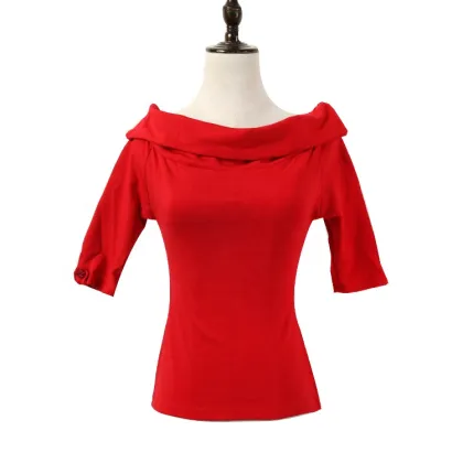 OEM knit ponte women off shoulder slim t-shirts