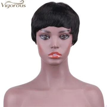 Vigorous Cheap Human Hair Short Bob Brazilian Pixie Cut Wig Straight Human Hair Wigs With Bangs 8 Inch Machine Made Real Wigs