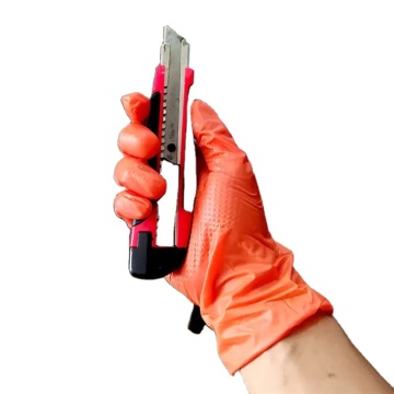 Hot High-Quality Cheap Anti-Cut Diamond Grip Mechanic Thick Orange Black Nitrile Gloves 8mil 10mil 12mil