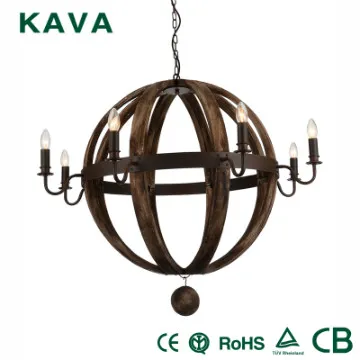 8-lite antique style rustic finishes wooden pendant lamp