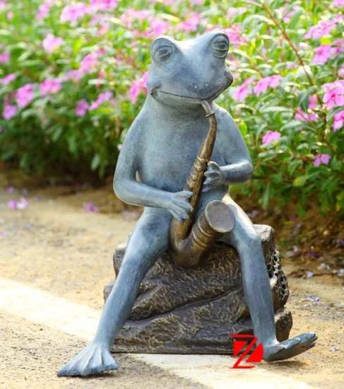 garden bronze frog statues with tobacco stems