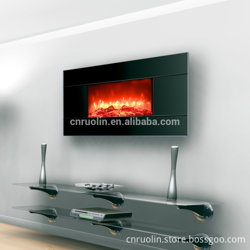 wall-mounted glass frame electric fireplace with remote