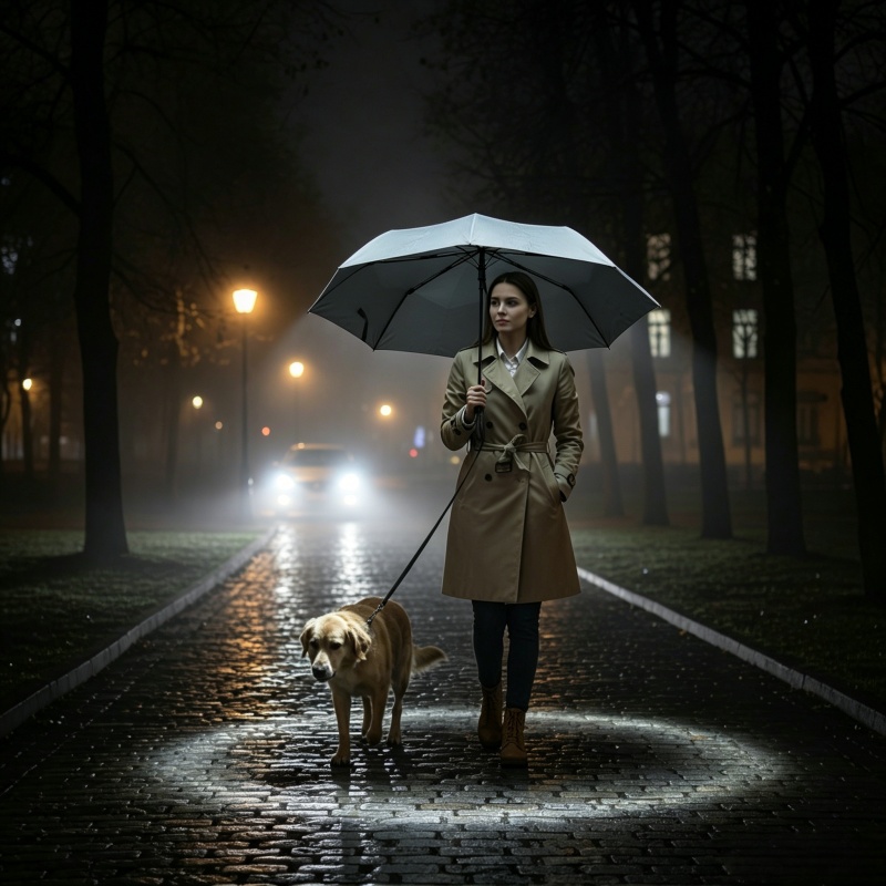 Night-walking-with-reflective-umbrella-and-dog