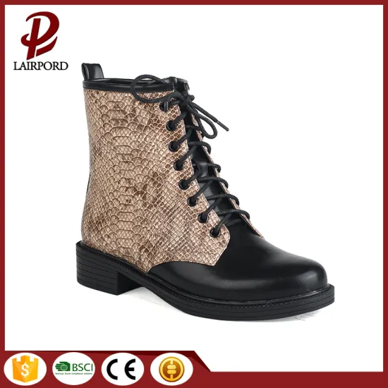 stylish serpentine leather flat lacing women shoes