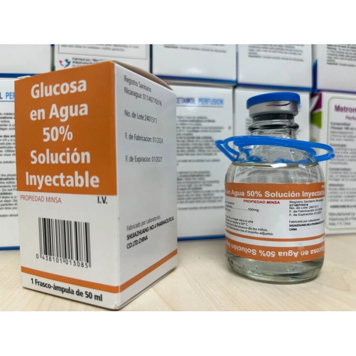 زجاجة زجاجية للحقن بمحلول الجلوكوز 50% سعة 50 مل