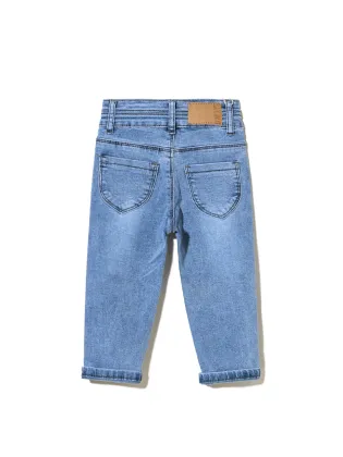 Customized Logo Pink Embroidered High Waisted Straight-leg Jeans for Kids