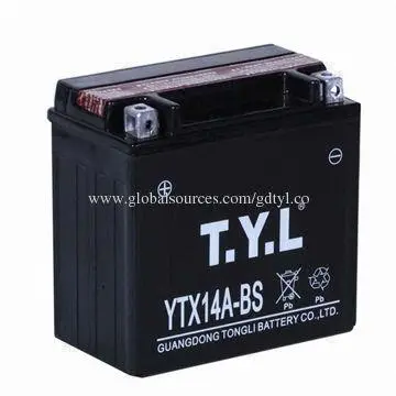 Motorcycle battery with 12V/14Ah, modeled as YTX14L-BS