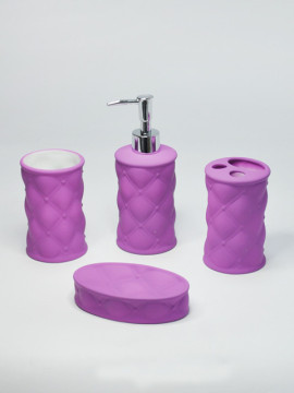 Ceramics Rhombus Design Purple Bathroom Accessories Set