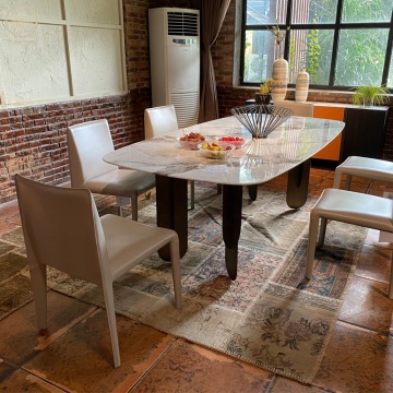 Stainless Steel Round Marble Dining Table Set with 6 Chairs for Modern Home Furniture