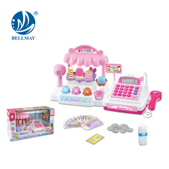 children Ice cream toy with cash register, Ice Cream Shop Pretend Play Battery Operated Toy Cash Register w/ Lights, Sounds