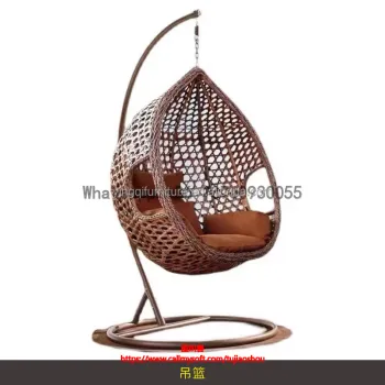 Cheap Indoor Outdoor Patio Rattan Wicker Hanging Egg Swing Chair with Metal Stand