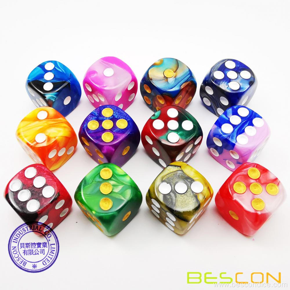 16mm Gemini Pipped D6 Dice Round Corner Two Tone 6 Sided Dice MTG Dice for Board Game RPG DND Yahtzee or Math Learning