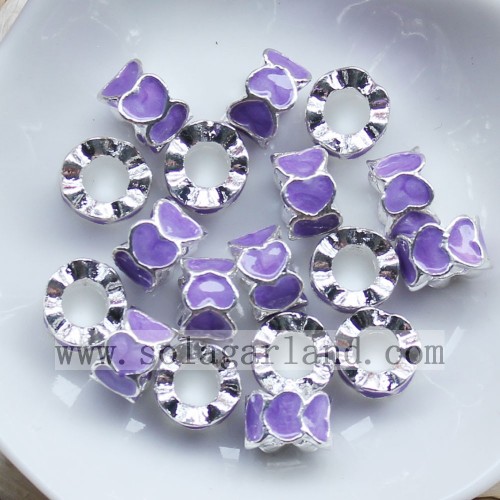 Wholesale Silver With Colorful Oil Dripping Heart Chunky Metal Beads