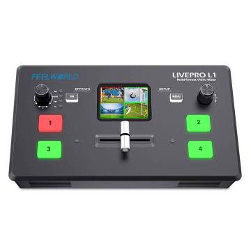 FEELWORLD LIVEPRO L1 V1: 4 HDMI Input Multi-Camera Video Mixer with LCD Screen and USB3.0 for Live Streaming