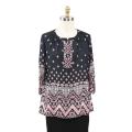 Women Border Print Lace Inserted  Blouse