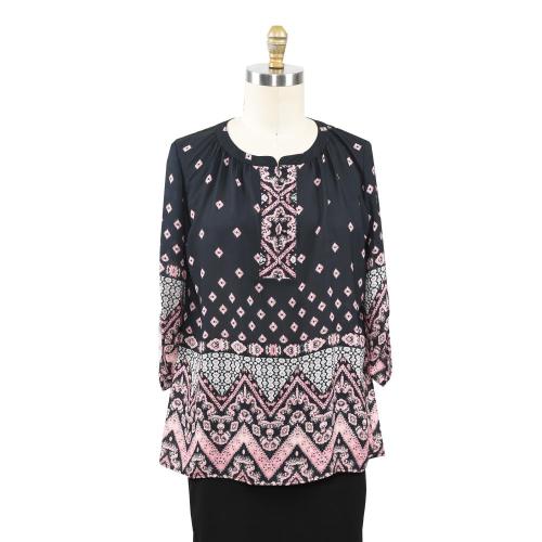 Kvinnor Border Print Spetsinsatt blus