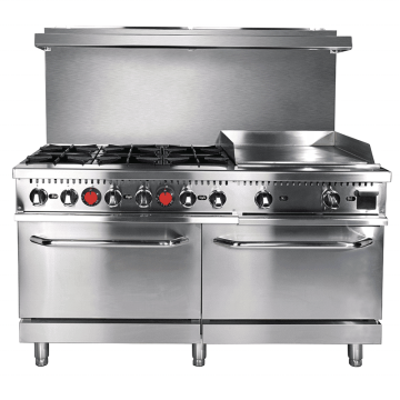 Commercial 6 Burner Gas Stove with Oven and Grill Griddle Industrial Gas Range Cooker