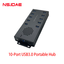 Portable 10-port USB hub with independent power supply