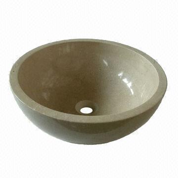 Elegant Freestanding Deep Crema Marfil Honed Marble Wash Basin