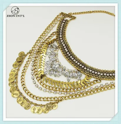 Wholesale Vintage Gold Coin Layered Necklace for Women 2015