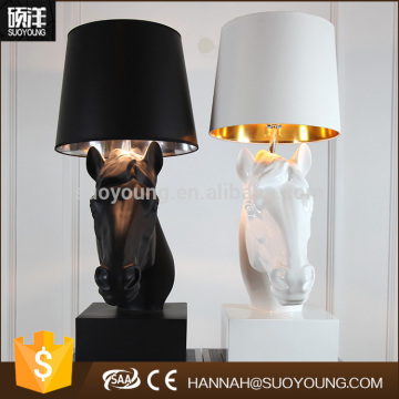 Decor home hotel animal base lighting black and white horse head table lamps led wholesale price
