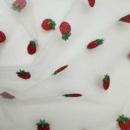 Tessuto in tulle di nylon con glitter alla fragola