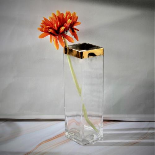 مزهرية زجاجية مربعة مخصصة مع حافة الذهب
