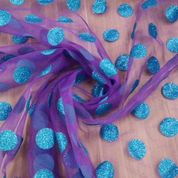 Polka Dot Turkey Blue Glitter Tulle Dresses Fabric