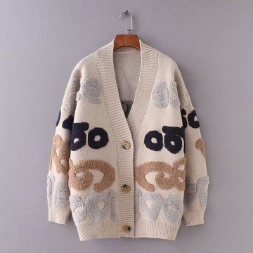 2024 Winter Fashion Women's Alphabet Embroidery V-neck Cardigan Knitted Sweater
