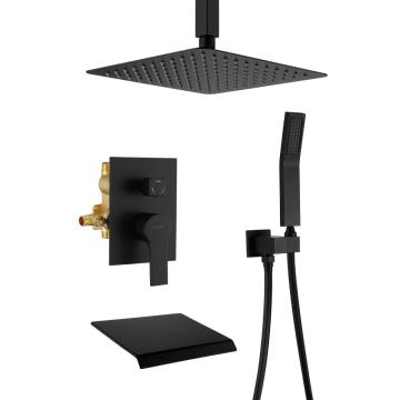 Ceiling Mounted Black Brass Shower Mixer Set