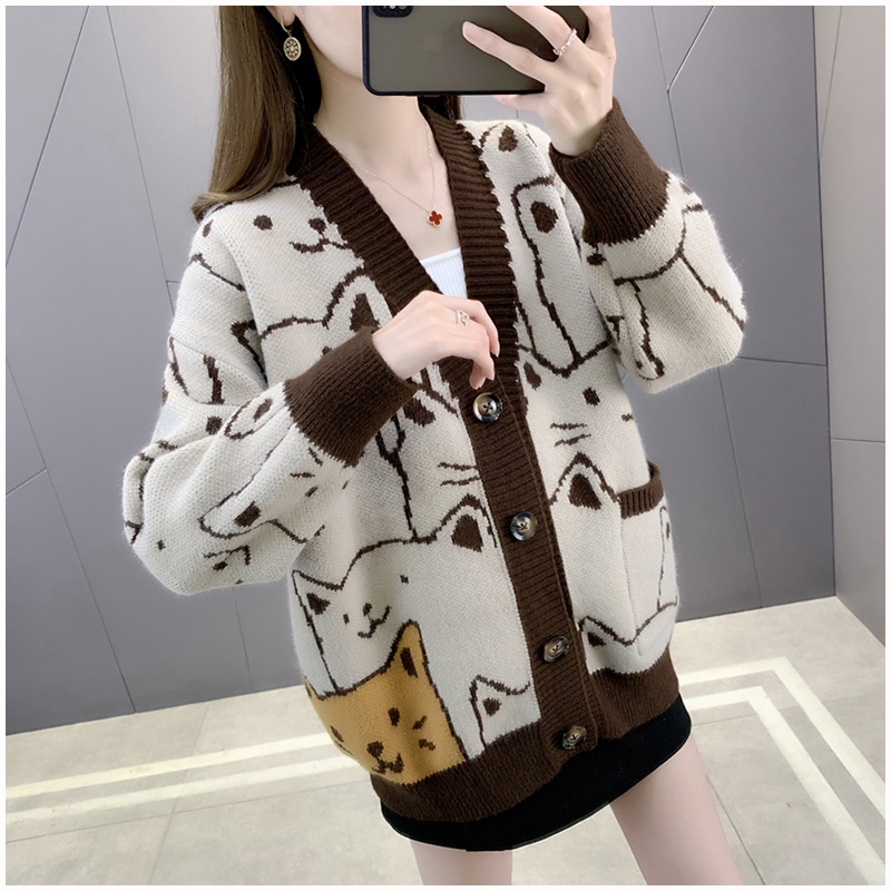 Frauen Kawaii Cartoon übergroßer Strickjacke Mantel